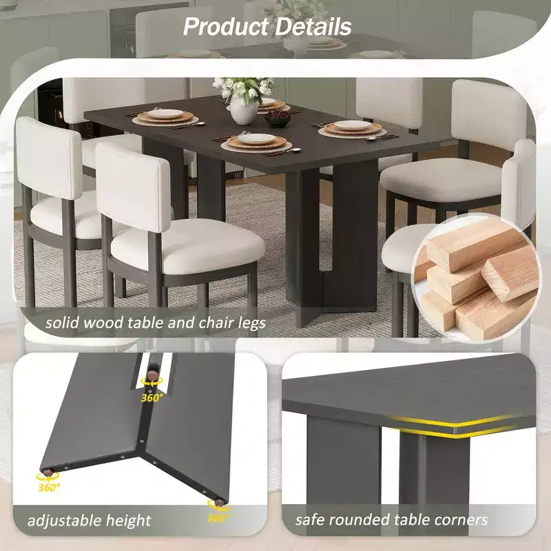 Tavolo da pranzo rettangolare da 60", Grigio / Legno naturale lavato, Posti a sedere per 6