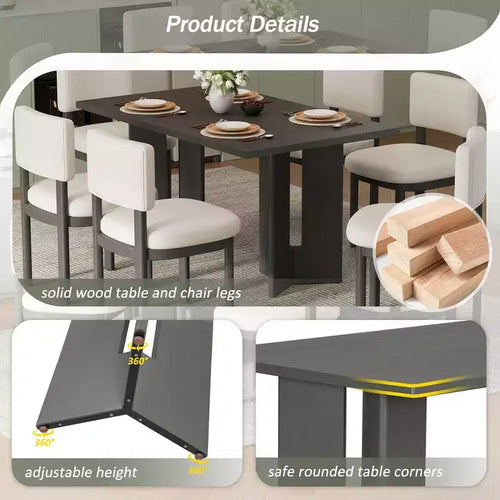 Tavolo da pranzo rettangolare da 60", Grigio / Legno naturale lavato, Posti a sedere per 6