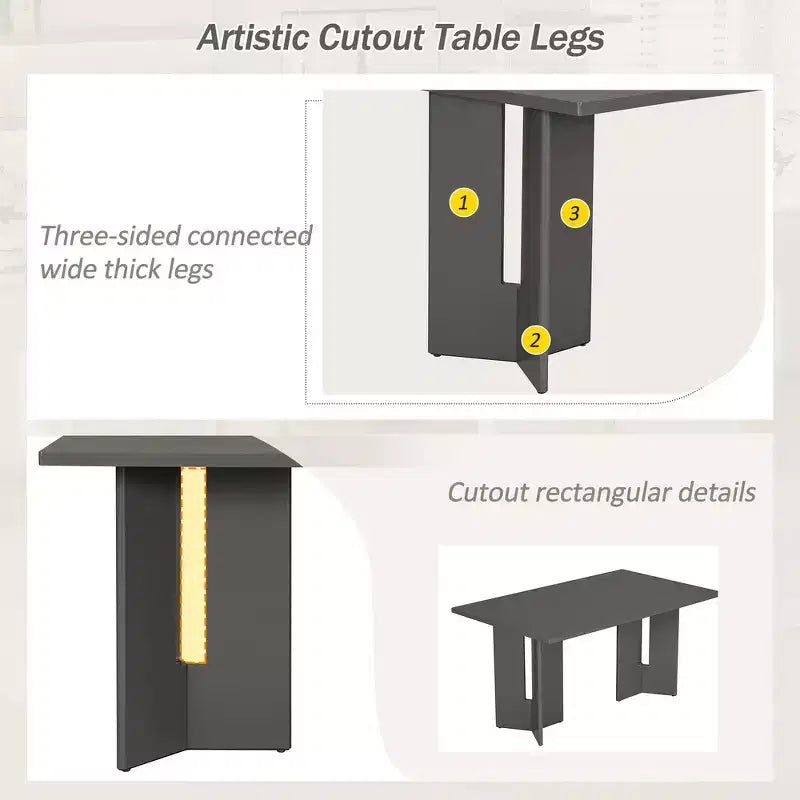 Tavolo da pranzo rettangolare da 60", Grigio / Legno naturale lavato, Posti a sedere per 6