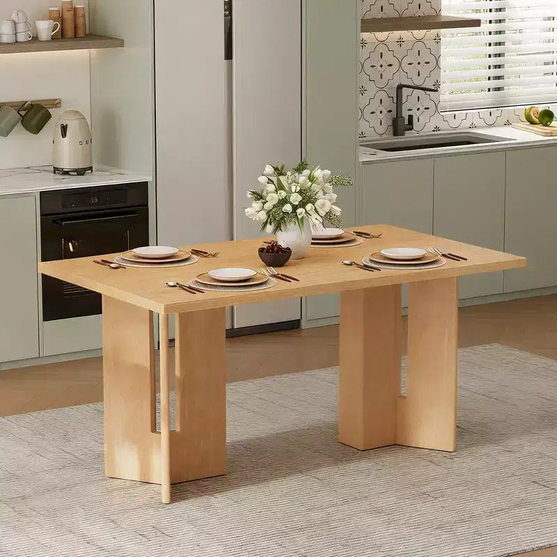 Tavolo da pranzo rettangolare da 60", Grigio / Legno naturale lavato, Posti a sedere per 6