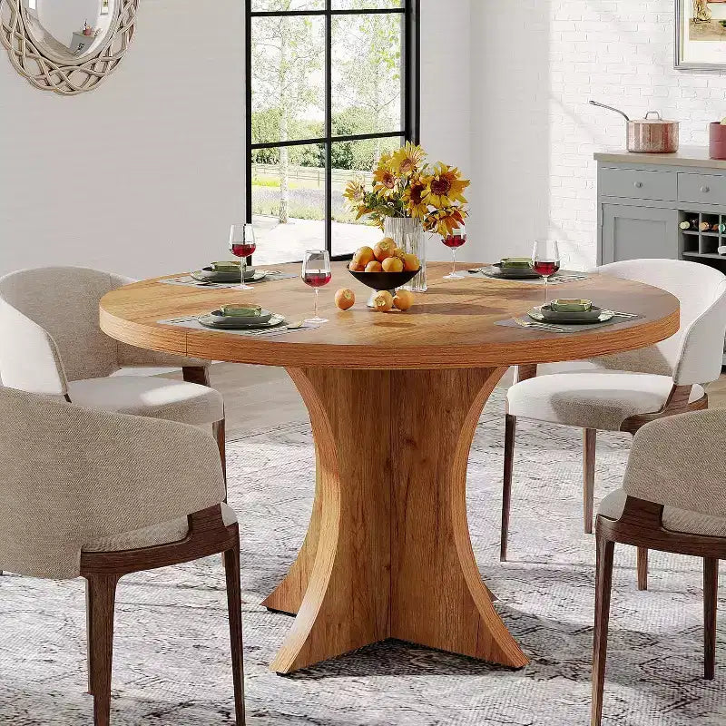 Tavolo da pranzo rotondo marrone per 4-6 persone, base a piedistallo, 120 cm