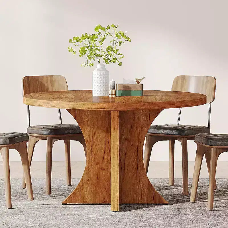 Tavolo da pranzo rotondo marrone per 4-6 persone, base a piedistallo, 120 cm