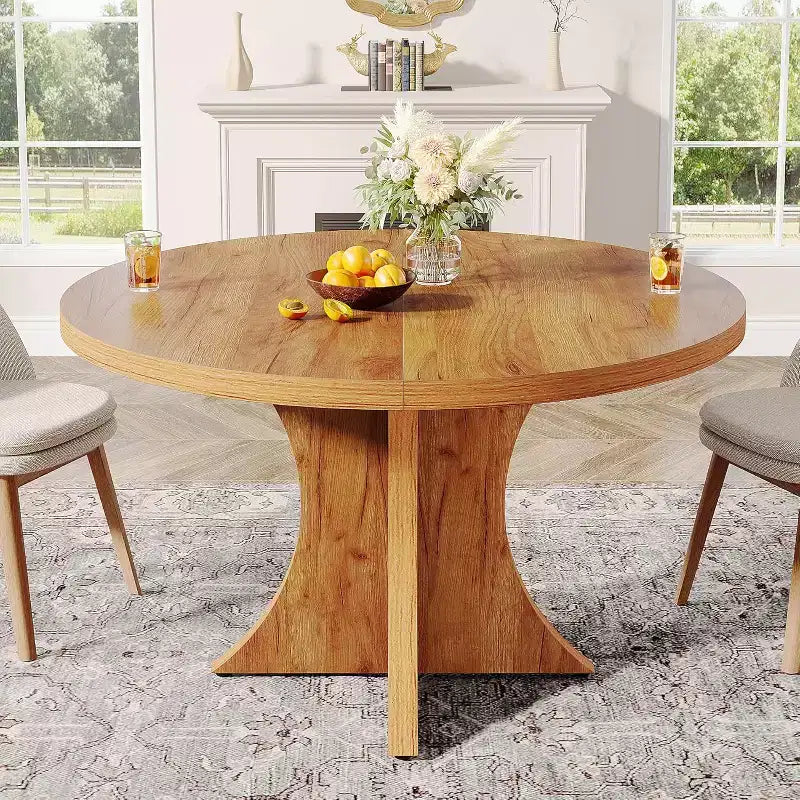 Tavolo da pranzo rotondo marrone per 4-6 persone, base a piedistallo, 120 cm