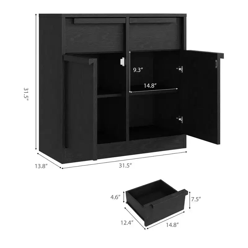 Madia/Buffet in Legno Marrone Vetrinetta con 4 Cassetti e 2 Ante, 158,5 cm