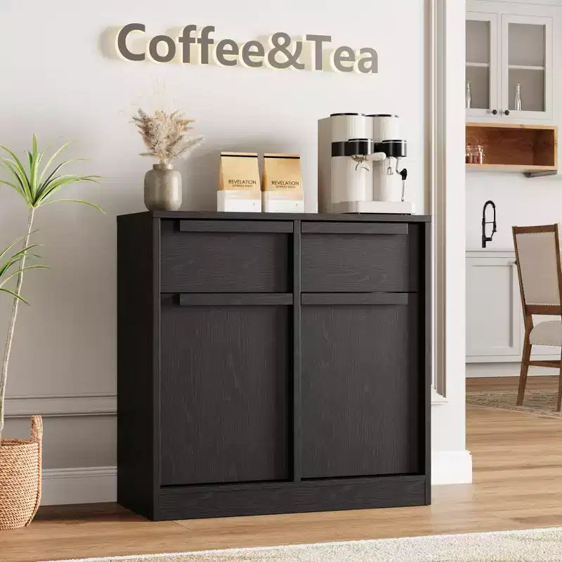 Madia/Buffet in Legno Marrone Vetrinetta con 4 Cassetti e 2 Ante, 158,5 cm