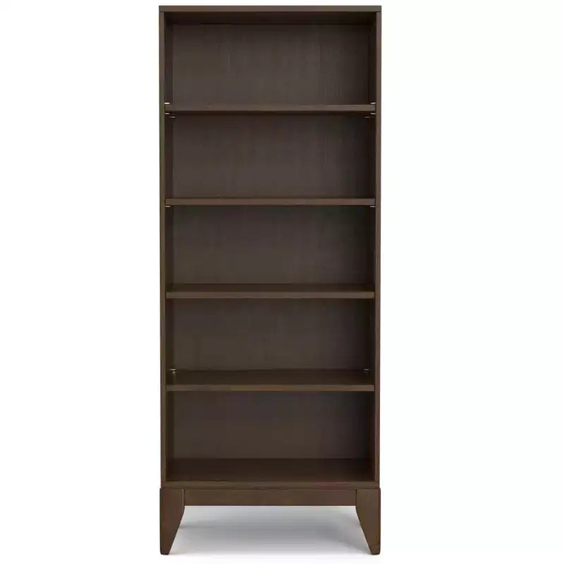 Libreria a 5 ripiani marrone noce scuro, stile moderno di metà secolo, singola