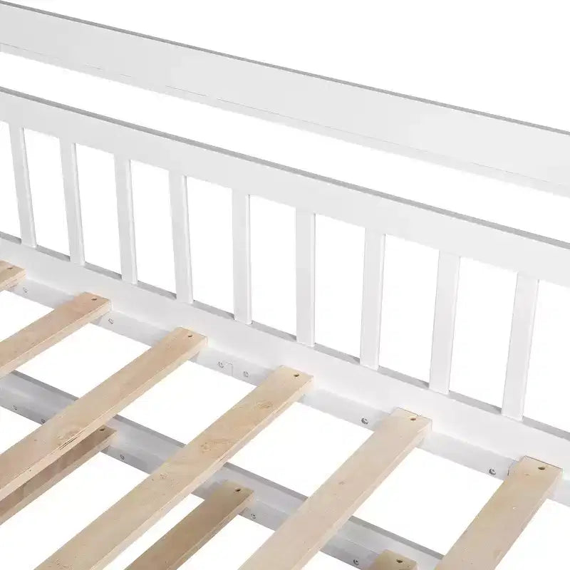 Struttura letto White Wood House con letto estraibile – Twin/Full, 1 bambino
