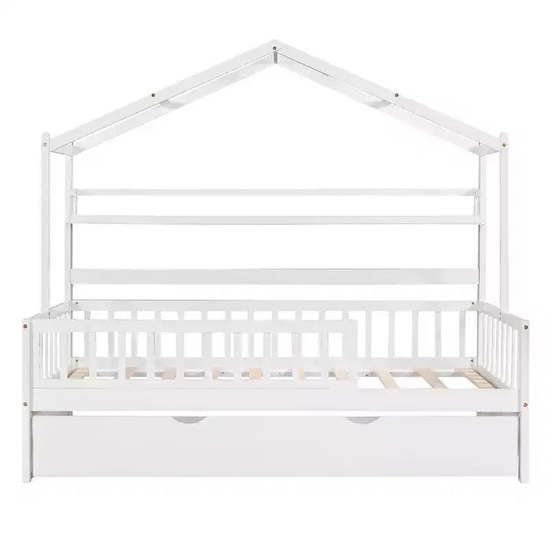 Struttura letto White Wood House con letto estraibile – Twin/Full, 1 bambino