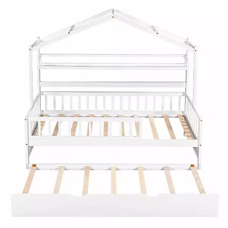 Struttura letto White Wood House con letto estraibile – Twin/Full, 1 bambino