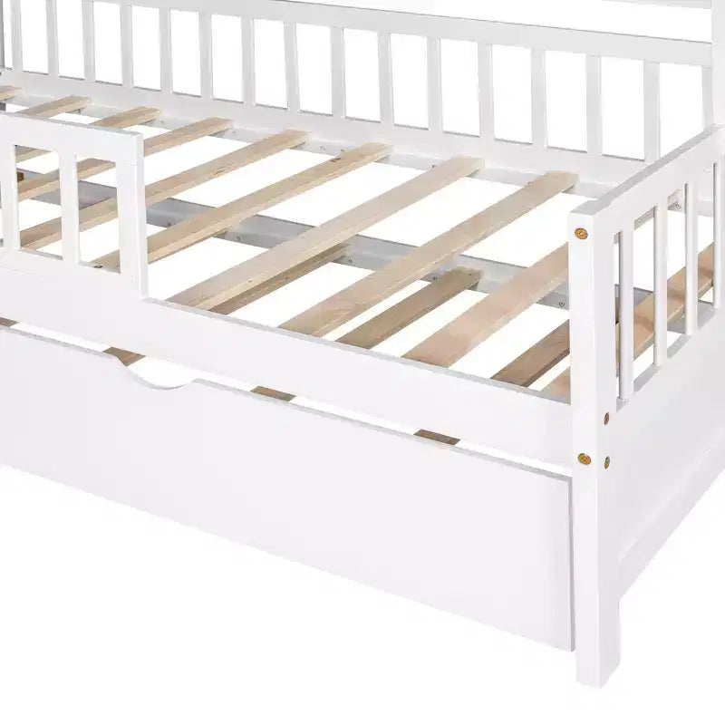 Struttura letto White Wood House con letto estraibile – Twin/Full, 1 bambino