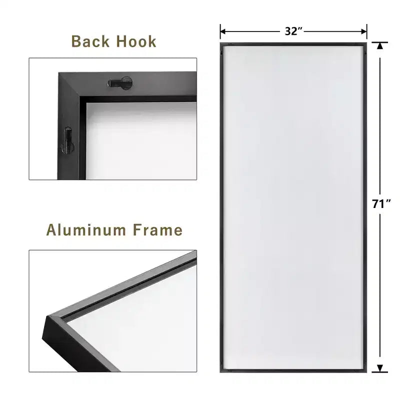 Dovelina 71x32 Black Framed Oversized Floor Mirror Full Length Mirror