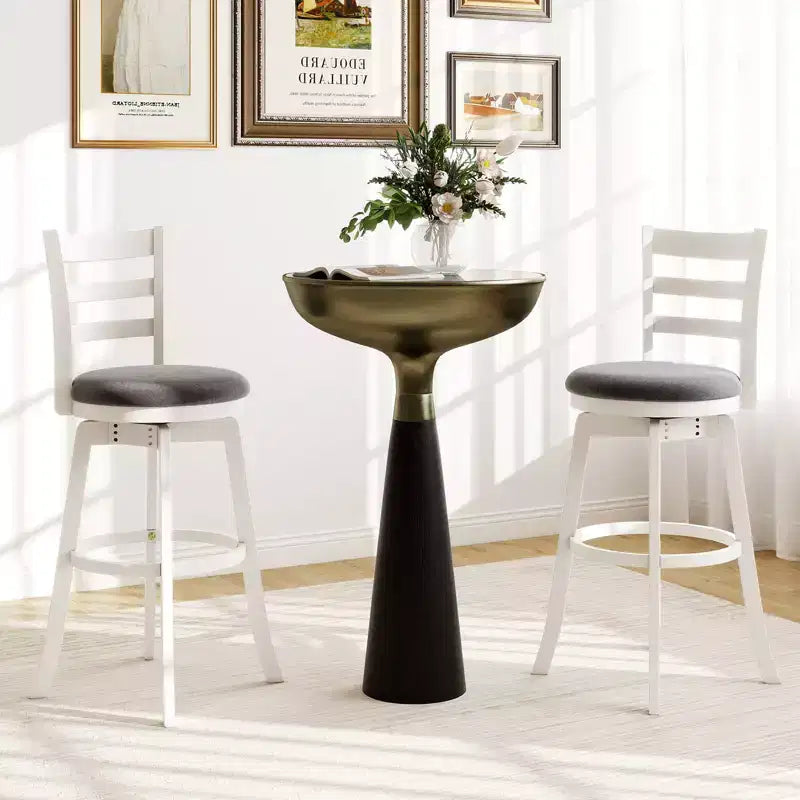 Set di 2 sgabelli da bar girevoli rotondi Olive, schienale basso imbottito, altezza fissa