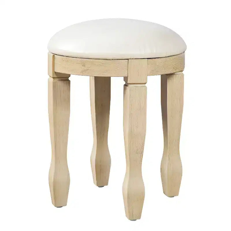 Toeletta vintage marrone e bianco antico con specchio e sgabello, 1 persona, 5 cassetti