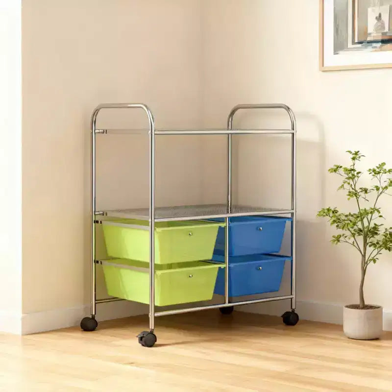 Carrello portaoggetti con 4 cassetti, rosa acceso/multicolore