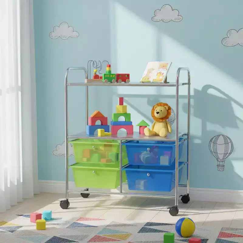 Carrello portaoggetti con 4 cassetti, rosa acceso/multicolore
