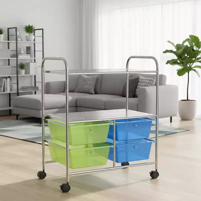 Carrello portaoggetti con 4 cassetti, rosa acceso/multicolore