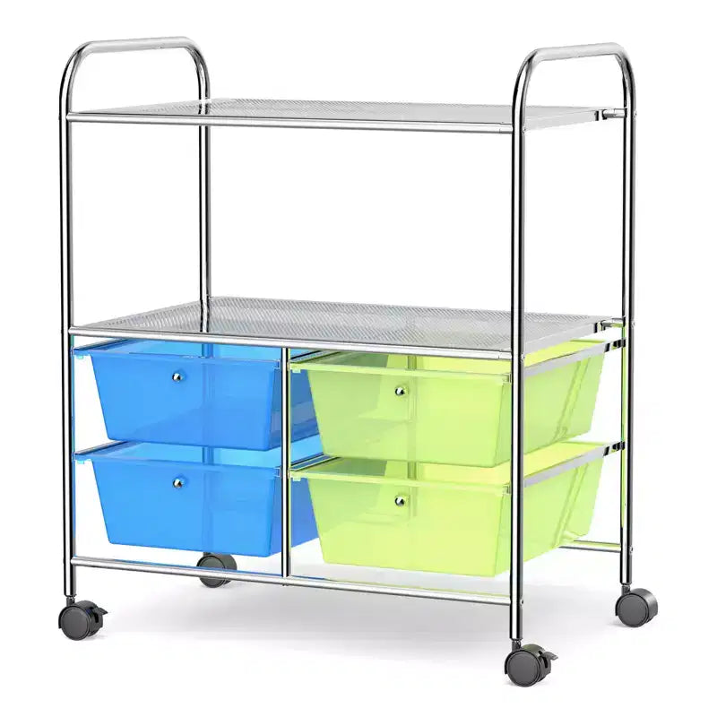 Carrello portaoggetti con 4 cassetti, rosa acceso/multicolore
