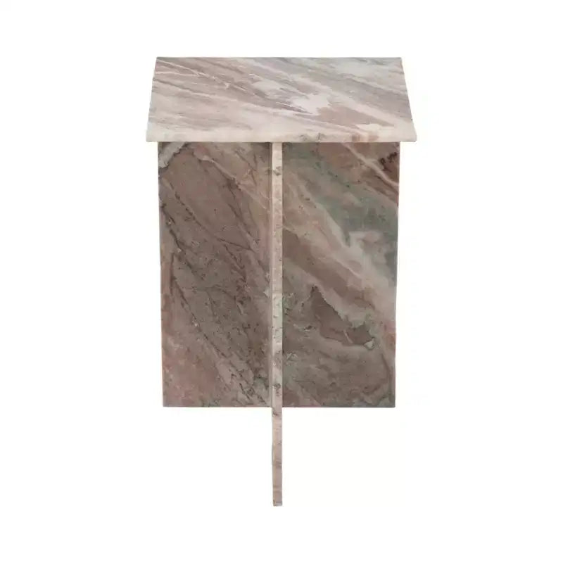 Tavolino d'appoggio/Comodino rettangolare in marmo, Verde/Marrone/Bianco