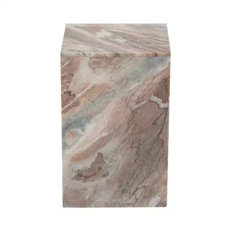 Tavolino d'appoggio/Comodino rettangolare in marmo, Verde/Marrone/Bianco