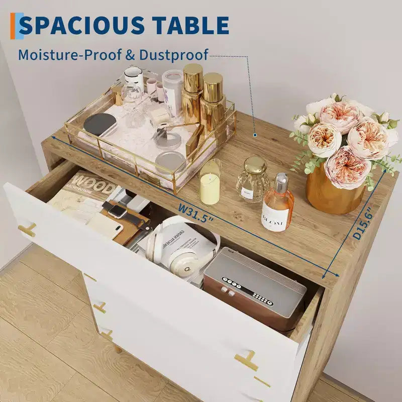 Cassettiera alta a 5 cassetti bianco/legno naturale, stile rustico country, montaggio a 1 persona