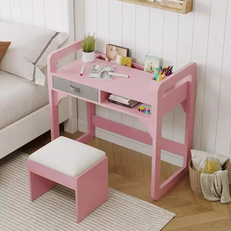 Set Scrivania e Sedia per Bambini Blu/Rosa/Bianco, 1 Bambino, in Legno