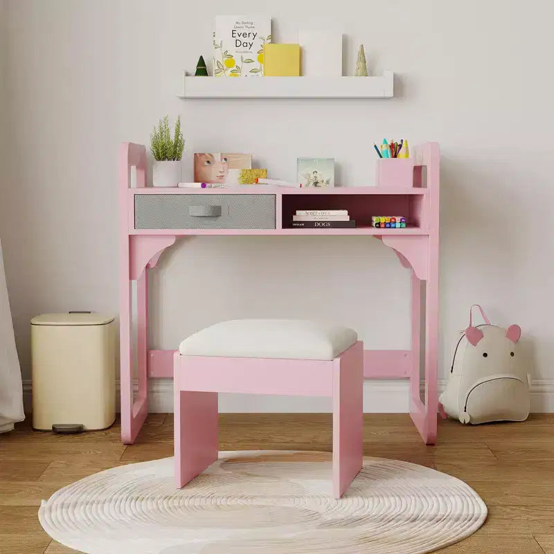 Set Scrivania e Sedia per Bambini Blu/Rosa/Bianco, 1 Bambino, in Legno