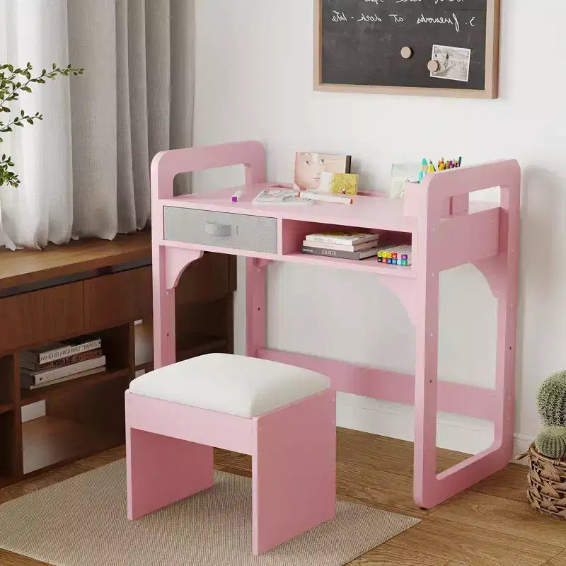 Set Scrivania e Sedia per Bambini Blu/Rosa/Bianco, 1 Bambino, in Legno