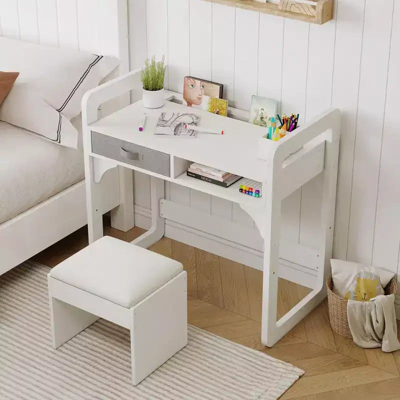 Set Scrivania e Sedia per Bambini Blu/Rosa/Bianco, 1 Bambino, in Legno