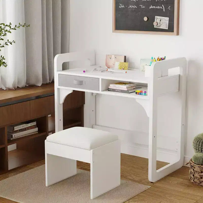 Set Scrivania e Sedia per Bambini Blu/Rosa/Bianco, 1 Bambino, in Legno