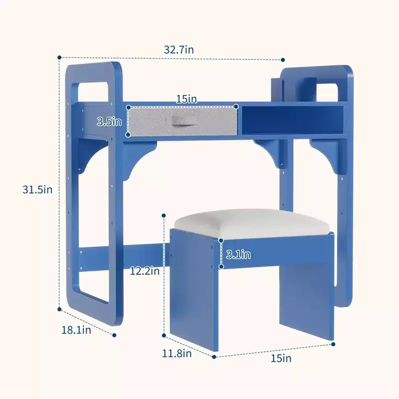 Set Scrivania e Sedia per Bambini Blu/Rosa/Bianco, 1 Bambino, in Legno