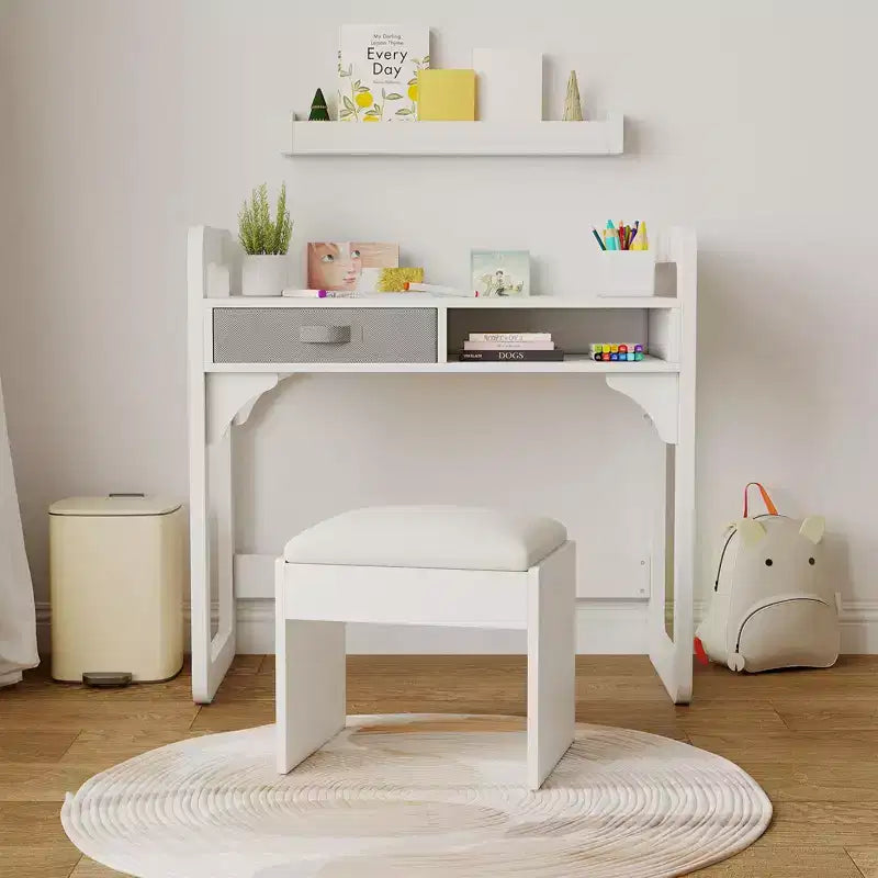 Set Scrivania e Sedia per Bambini Blu/Rosa/Bianco, 1 Bambino, in Legno
