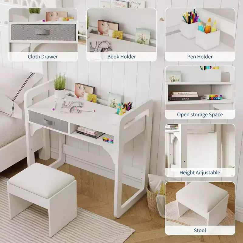 Set Scrivania e Sedia per Bambini Blu/Rosa/Bianco, 1 Bambino, in Legno