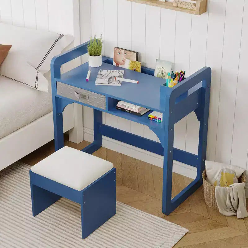 Set Scrivania e Sedia per Bambini Blu/Rosa/Bianco, 1 Bambino, in Legno