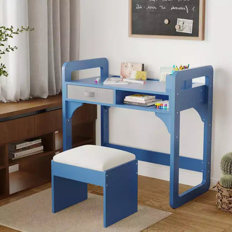 Set Scrivania e Sedia per Bambini Blu/Rosa/Bianco, 1 Bambino, in Legno