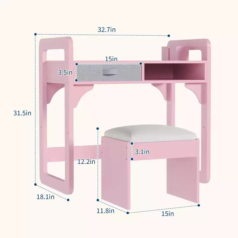 Set Scrivania e Sedia per Bambini Blu/Rosa/Bianco, 1 Bambino, in Legno