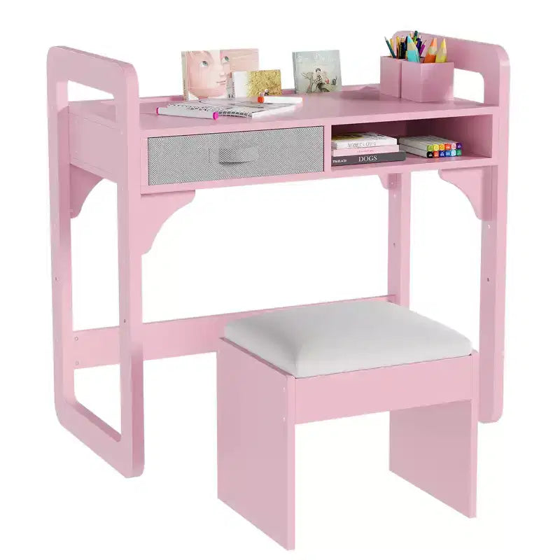 Set Scrivania e Sedia per Bambini Blu/Rosa/Bianco, 1 Bambino, in Legno