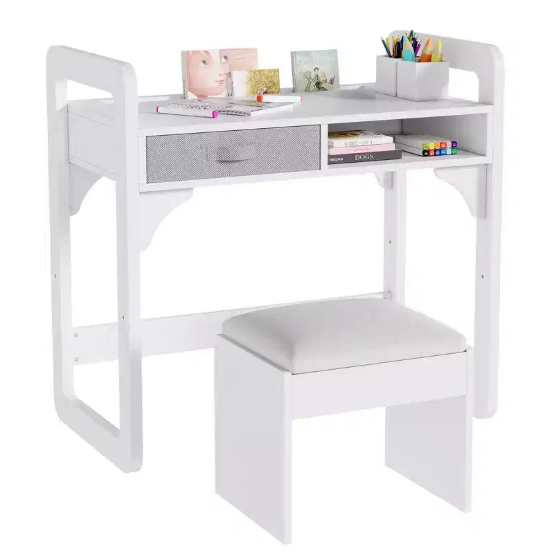Set Scrivania e Sedia per Bambini Blu/Rosa/Bianco, 1 Bambino, in Legno
