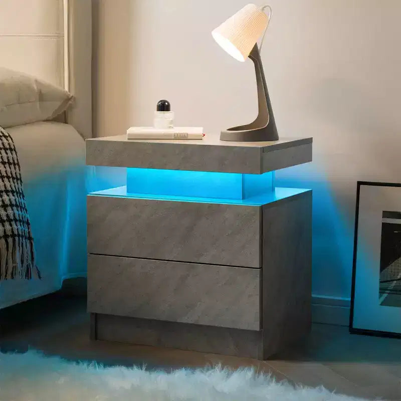 Comodino grigio a 2 cassetti con luce ambiente a LED, 1 persona
