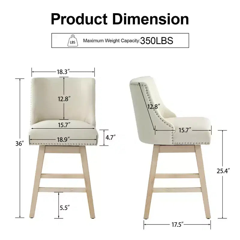 Sgabello da bar girevole imbottito in lino beige/grigio, schienale basso, set da 2
