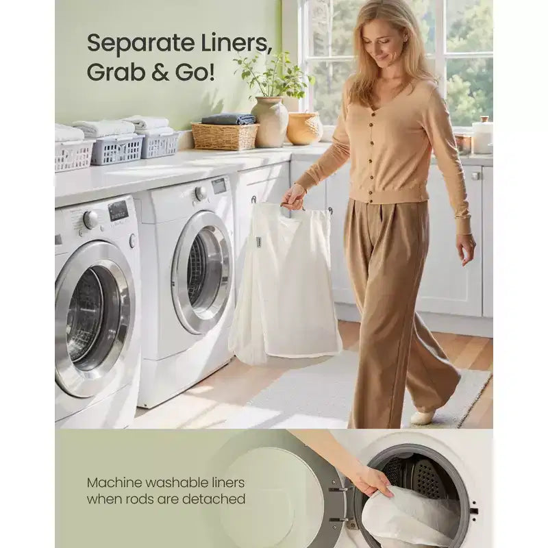Cesta portabiancheria a 2 sezioni con coperchio, caffè/naturale, 130 litri, per 1-2 persone