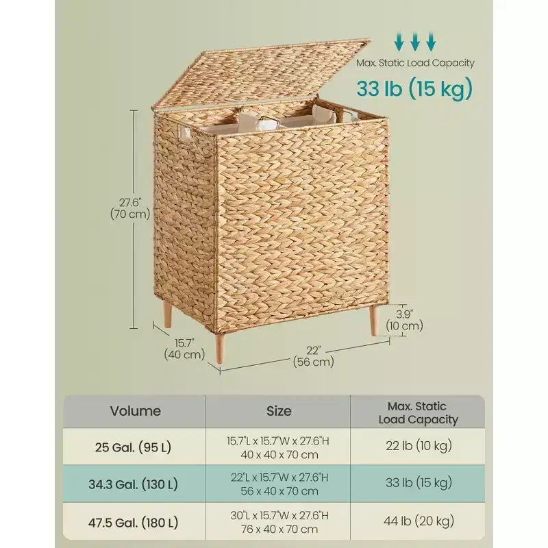 Cesta portabiancheria a 2 sezioni con coperchio, caffè/naturale, 130 litri, per 1-2 persone