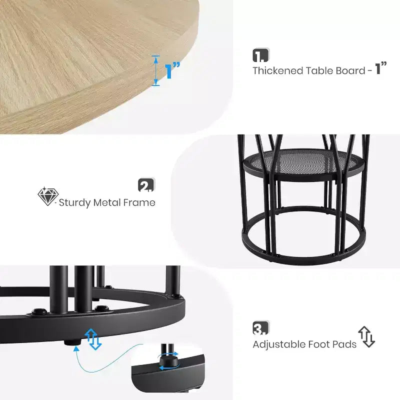 Tavolo da pranzo rotondo da 47" con ripiano, nero/marrone/naturale, 4-6 posti a sedere