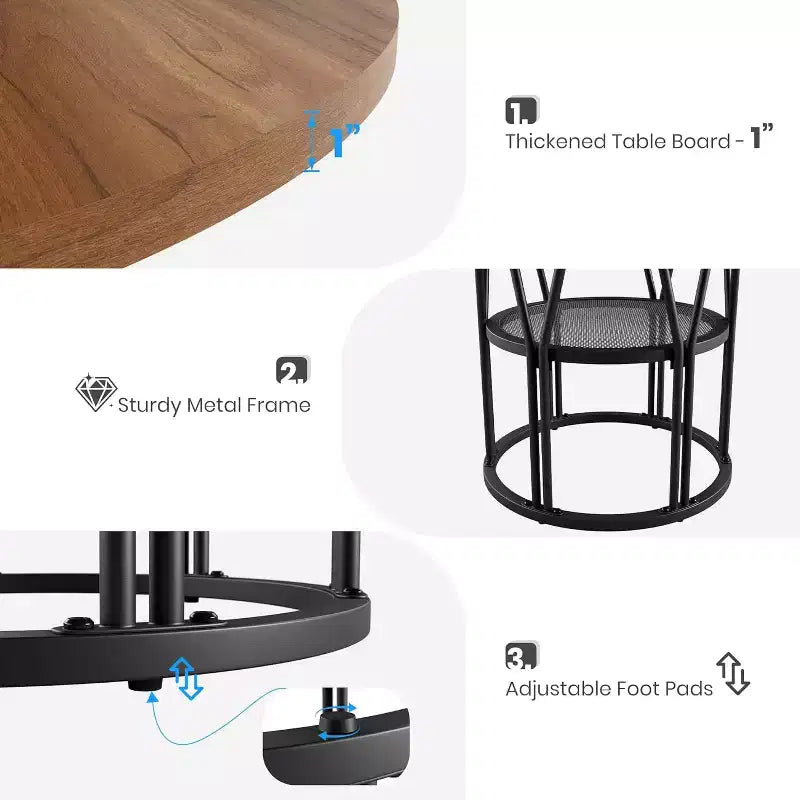 Tavolo da pranzo rotondo da 47" con ripiano, nero/marrone/naturale, 4-6 posti a sedere