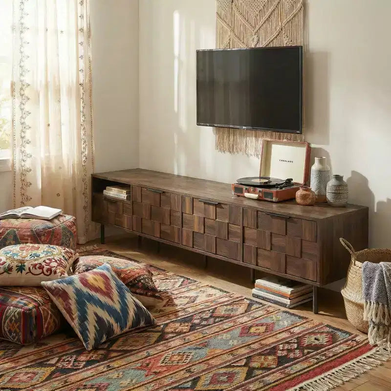 Mobile TV moderno di metà secolo da 198 cm, noce, adatto per TV fino a 80"