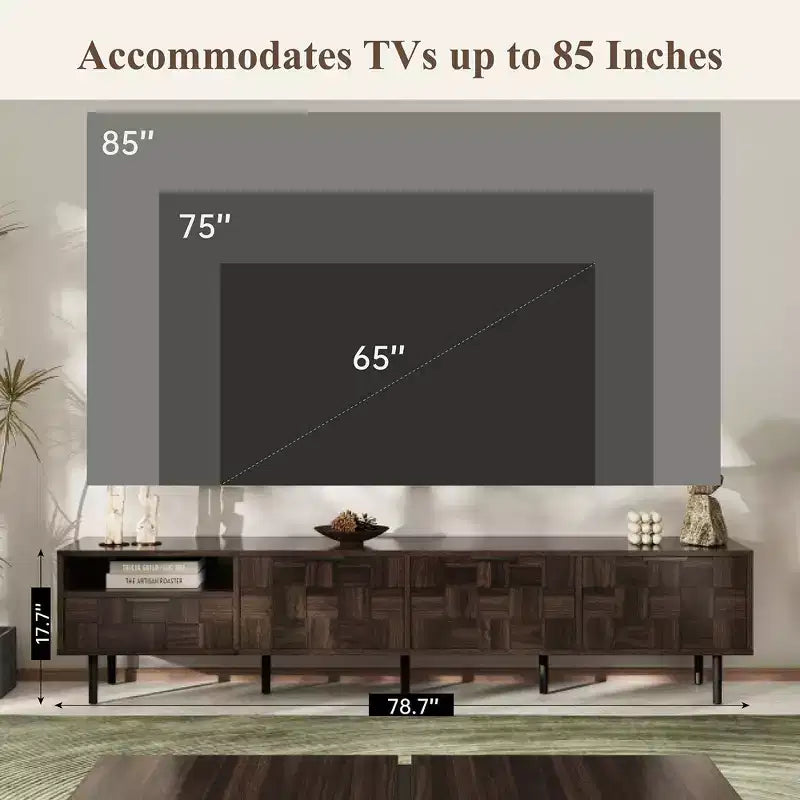 Mobile TV moderno di metà secolo da 198 cm, noce, adatto per TV fino a 80"