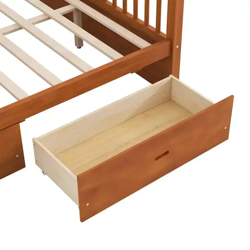 Struttura Letto a Baldacchino in Legno con 2 Cassetti Contenitore, Naturale/Noce, Queen/King, 2 Posti