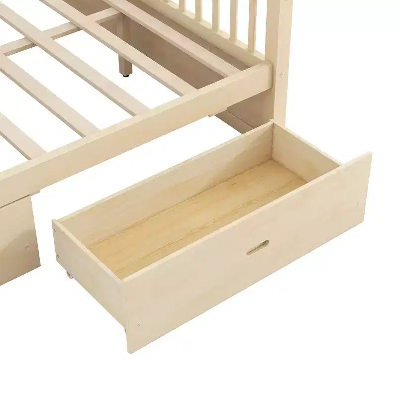 Struttura Letto a Baldacchino in Legno con 2 Cassetti Contenitore, Naturale/Noce, Queen/King, 2 Posti