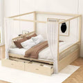 Whisen Queen Size Wooden Canopy Bed Frame with 2 Built-in Storage Drawers, Sturdy Durable Construction