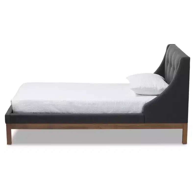 Letto a piattaforma in noce con rivestimento in grigio scuro, singolo/matrimoniale alla francese, 1 posto