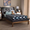 Letto a piattaforma in noce con rivestimento in grigio scuro, singolo/matrimoniale alla francese, 1 posto